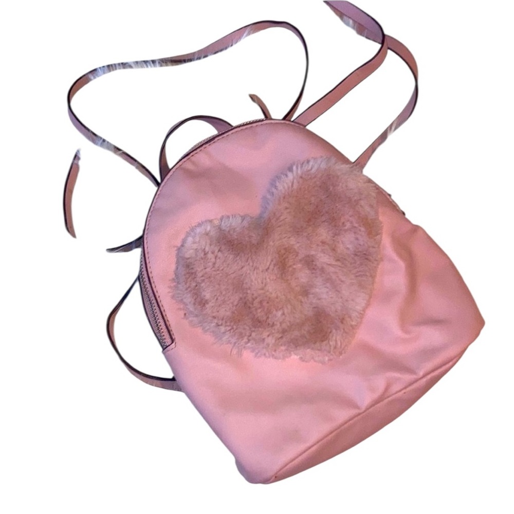 Y2K Fuzzy Pink Heart Mini Backpack EUC